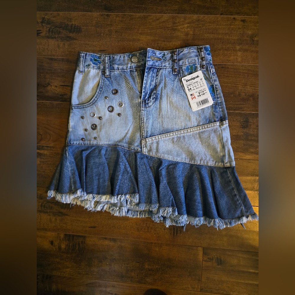 BOGO Desigual Funky Denim Mini Skirt with Ruffle Hem